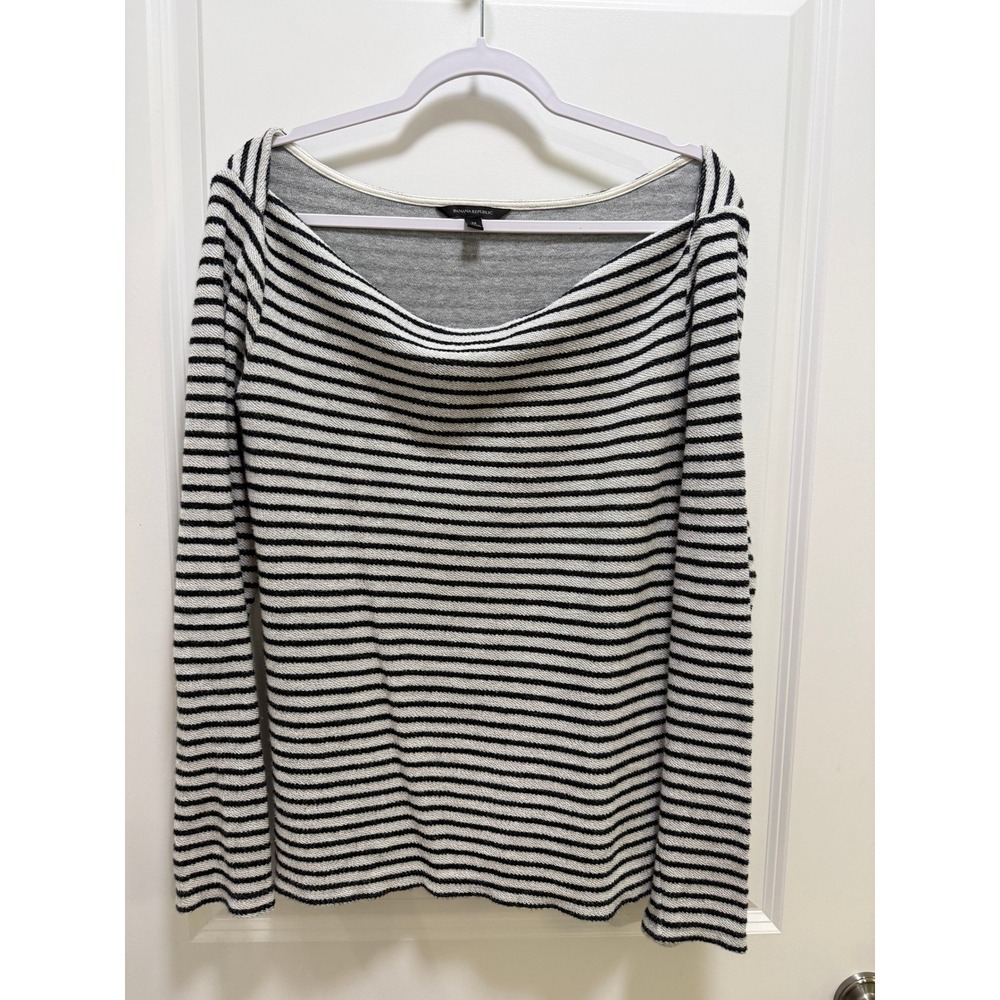 Banana Republic Black White Striped Boat Neck Long Sleeve Top Size M